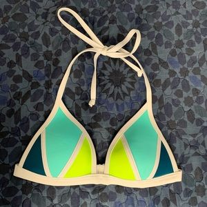 blue/fluorescent green swim top
